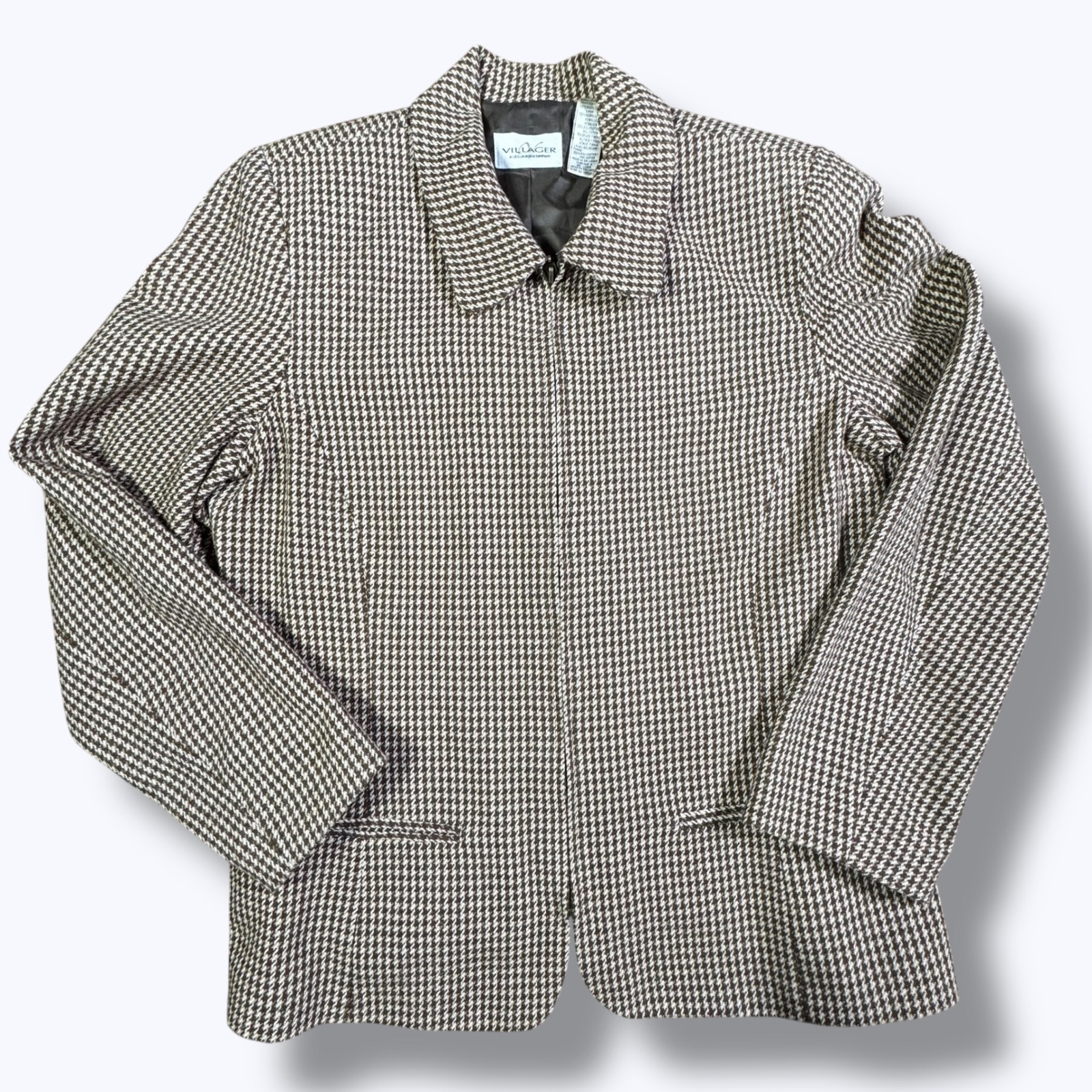 Vtg Liz Claiborne Houndstooth Jacket Women's 14 Preppy Business Casual Retro Zip